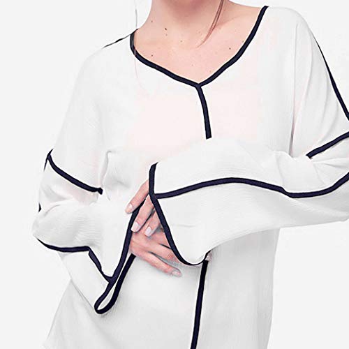 ZODOF Camiseta Mujer Casual Cuello Redondo Color Block Manga Larga Camiseta Tops Sudadera Blusa Sweatshirt T-Shirt