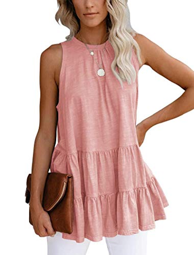 ZWH 2020 Arco Iris Cinco Yardas Amazon Ebay Desean Las Nuevas Mujeres de la Camiseta del Color sólido de Costura sin Mangas Cuello Redondo Flojo (Color : Khaki, Size : XXL)