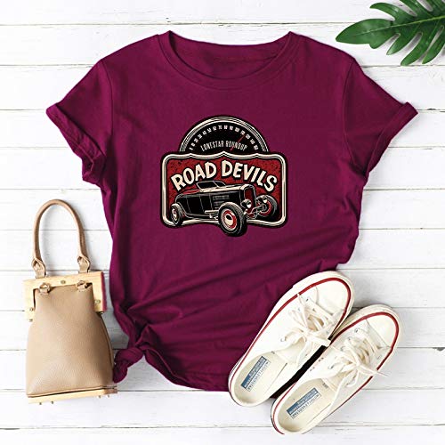 ZWH Comercio transfronterizo Amazon Deseo de Ebay en el algodón Ocasional de la Personalidad Alrededor del Cuello de la Camiseta de Europa y América Las Mujeres impresión Coches clásicos