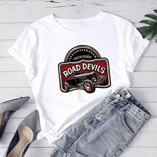 ZWH Comercio transfronterizo Amazon Deseo de Ebay en el algodón Ocasional de la Personalidad Alrededor del Cuello de la Camiseta de Europa y América Las Mujeres impresión Coches clásicos