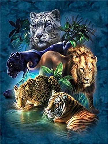 ZYDZYD Tigre Blanco Pantera león Tigre bajo la Noche,Principiantes de Dibujo con Pinceles y Pinturas acrílicas Pintura por Kits de números sin marco30*40cm