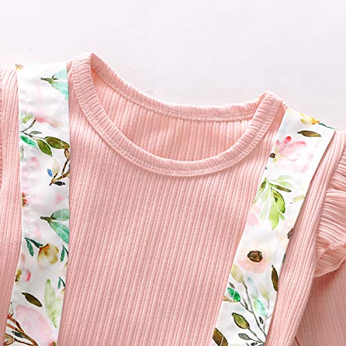 0-6T Bebé Niñas Manga Larga Tops Camiseta Mameluco Falda Floral Vestido Conjunto de Traje para Bebé Niño - rosa - 3-4 años