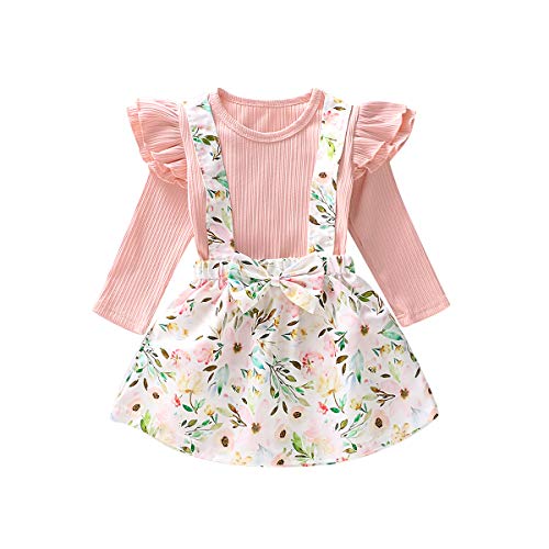 0-6T Bebé Niñas Manga Larga Tops Camiseta Mameluco Falda Floral Vestido Conjunto de Traje para Bebé Niño - rosa - 3-4 años