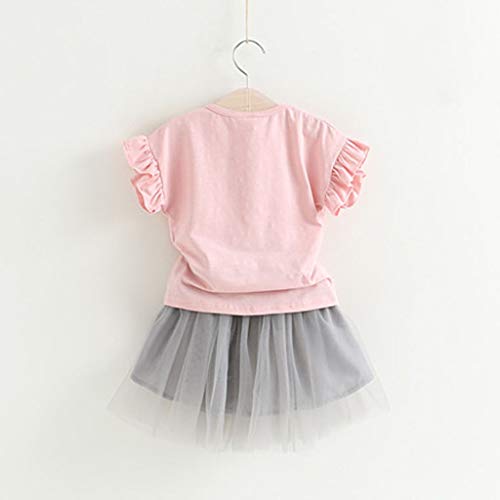 2019 Ropa Niña Verano 2 a 3 4 5 6 7 años | Moderna Camiseta Manga Corta con Estampado de Flor y Rose + Tutu Falda Corta de Malla | 2PC/Conjunto de Oferta | para Fiesta | Marca Fossen