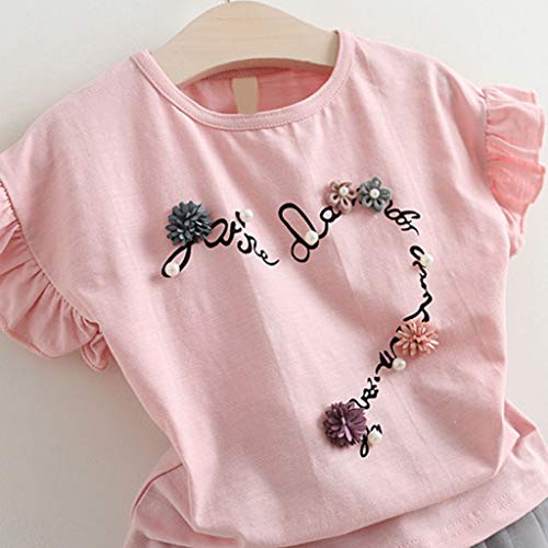 2019 Ropa Niña Verano 2 a 3 4 5 6 7 años | Moderna Camiseta Manga Corta con Estampado de Flor y Rose + Tutu Falda Corta de Malla | 2PC/Conjunto de Oferta | para Fiesta | Marca Fossen