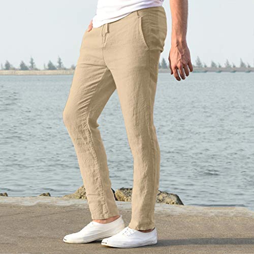 2021 Nuevo Pantalones Hombre Verano Casuales Moda Deportivos Lino Pants Color sólido Jogging Pantalon Fitness Suelto Pantalones Largos Pantalones Ropa de Hombre