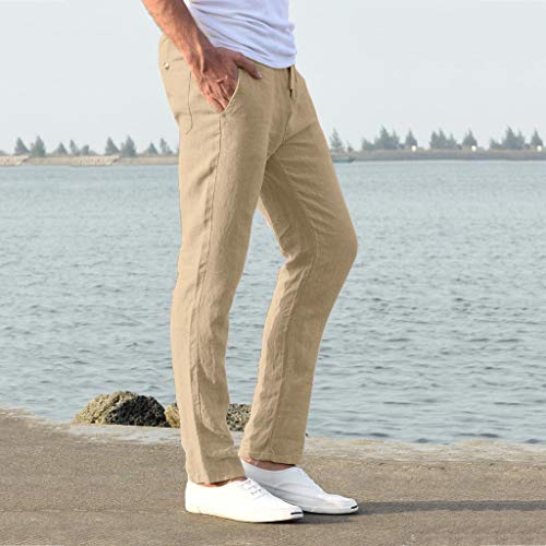 2021 Nuevo Pantalones Hombre Verano Casuales Moda Deportivos Lino Pants Color sólido Jogging Pantalon Fitness Suelto Pantalones Largos Pantalones Ropa de Hombre