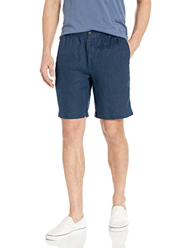 28 Palms Linen Drawstring 9" Inseam Short Flat-Front-Shorts, Azul (Blue Night), US S (EU S)