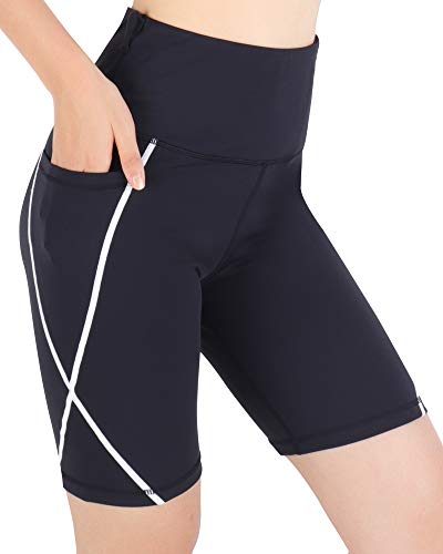 3W GRT Pantalones Corto Mujer Leggins de Yoga para Mujer Mallas Cortas de Deporte de Mujer Pantalón Corto Deportivo para Mujer Cintura Alta Ciclismo Correr Bolsillos Laterales Reflectantes (Negro, L)