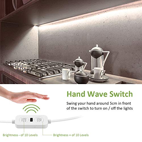 6M Tiras LED Regulables 12V, Ustellar 360 LEDs Clips 1800lm, Tira LED Luz Blanco Frío 6000K, LED Mano Sensor Movimiento Enchufe, Decoración Iluminación Ambiental para Gabinete, Armario