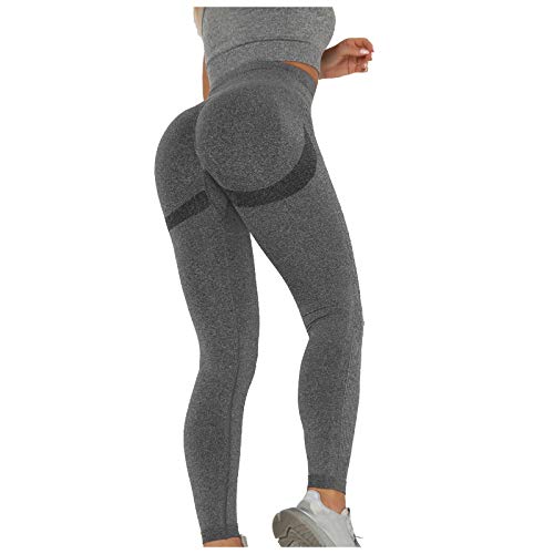 88AMZ Leggins Deportivos para Mujer, Push up Mallas Pantalones Cintura Alta Yoga Leggings Pantalón Moda Pantalones Sin Costuras para Fitness Running Deporte Elásticos y Transpirables (Gris Oscuro, M)