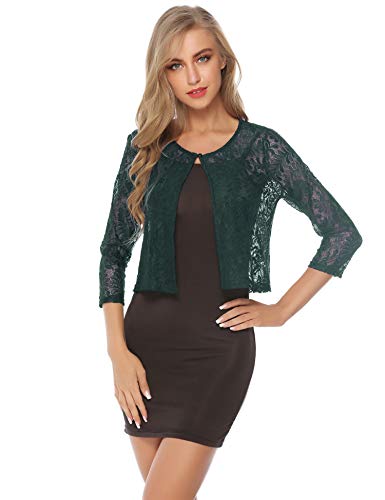 Abollria Bolero Manga Corta Mujer para Fiesta Boda Bordado Chaqueta Corta Primavera Torera Elegante Cárdigan Corto para Verano, Verde, S