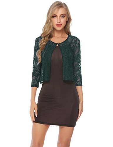 Abollria Bolero Manga Corta Mujer para Fiesta Boda Bordado Chaqueta Corta Primavera Torera Elegante Cárdigan Corto para Verano, Verde, S