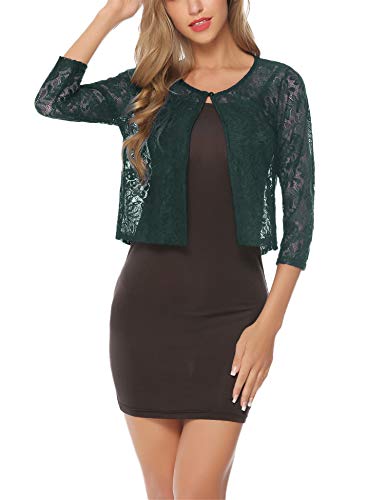 Abollria Bolero Manga Corta Mujer para Fiesta Boda Bordado Chaqueta Corta Primavera Torera Elegante Cárdigan Corto para Verano, Verde, S