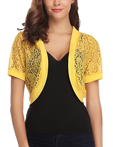 Abollria Bolero Manga Corta Mujer para Fiesta Boda Chaqueta Corta Primavera Torera Elegante Cárdigan Corto para Verano