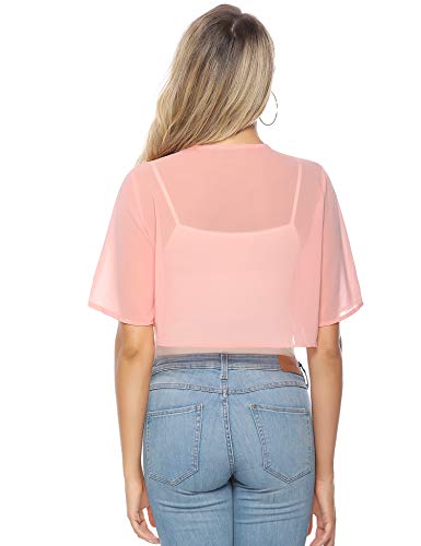Abollria Bolero Manga Corta Mujer para Fiesta Boda Gasa Chaqueta Corta Primavera Torera Elegante Cárdigan Corto para Verano, Rosa, S