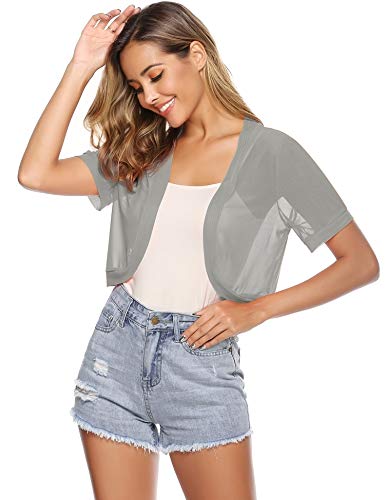 Abollria Bolero Manga Corta Mujer para Fiesta Boda Transparente Chaqueta Corta Primavera Torera Elegante Chiffon Cárdigan Corto para Verano