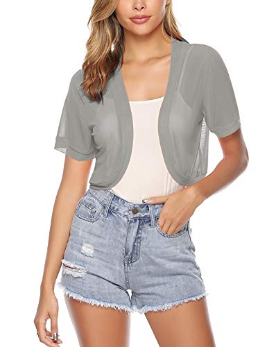 Abollria Bolero Manga Corta Mujer para Fiesta Boda Transparente Chaqueta Corta Primavera Torera Elegante Chiffon Cárdigan Corto para Verano