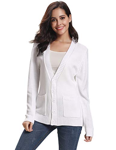 Abollria Cárdigan Mujer Básico Chaqueta de Punto con Botones Clasico Suéter Cárdigan Manga Larga Casual Rebeca Jerseys Sweater V-Cuello para Primavera Otoño Invierno