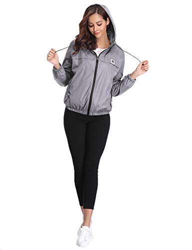 Abollria Chubasquero Mujer Impermeables con Capucha Ligeros Chaqueta Abrigo de Viento Manga Larga Deporte Portable Seco RáPido Rompevientos para al Aire Libre Montañismo, Senderismo y Pesca