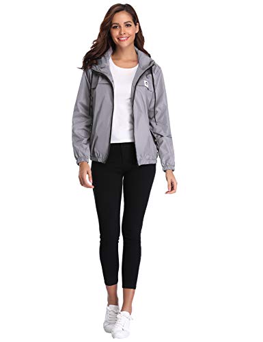 Abollria Chubasquero Mujer Impermeables con Capucha Ligeros Chaqueta Abrigo de Viento Manga Larga Deporte Portable Seco RáPido Rompevientos para al Aire Libre Montañismo, Senderismo y Pesca