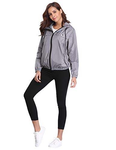 Abollria Chubasquero Mujer Impermeables con Capucha Ligeros Chaqueta Abrigo de Viento Manga Larga Deporte Portable Seco RáPido Rompevientos para al Aire Libre Montañismo, Senderismo y Pesca