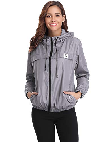 Abollria Chubasquero Mujer Impermeables con Capucha Ligeros Chaqueta Abrigo de Viento Manga Larga Deporte Portable Seco RáPido Rompevientos para al Aire Libre Montañismo, Senderismo y Pesca