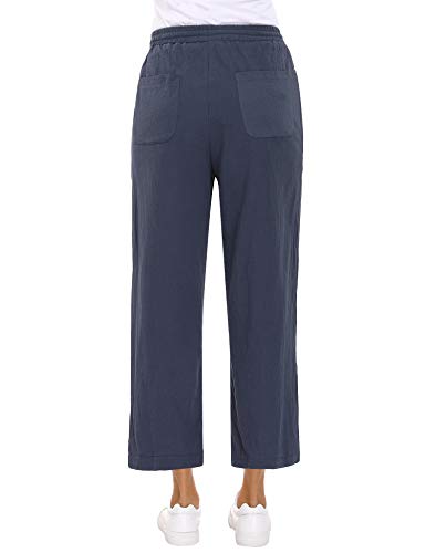 Abollria Pantalones de Algodón y Lino para Mujer Sueltos Pantalones de Pierna Ancha Verano Pantalón Anchos Pants Pantalones de Palazzo con Cordón