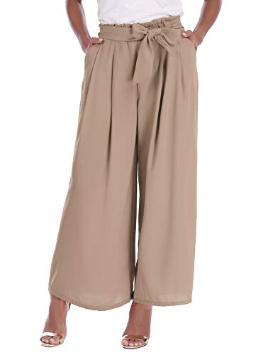 Abollria Pantalones de Palazzo para Mujer Elegantes Pantalones de Pierna Ancha con Cintura Alta Casual Pantalón Anchos con Cinturón Pants Ligero y Sueltos para Primavera Verano