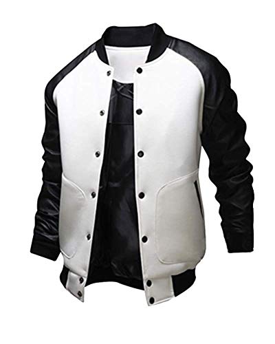 Abrigo Chaquetas De Béisbol Universitarias para Hombre University College Mangas Ropa de Fiesta De Cuero Chaquetas De Abrigo Retro Chaqueta Casual Abrigo De Transición (Color : Blanco, Size : S)