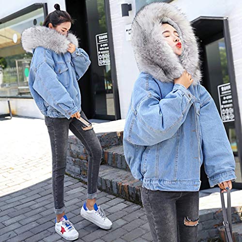 Abrigo de Mujer Vaqueras Cortas Invierno Casual,PAOLIAN Chaquetas Jeans Baqueras con Capucha Otoño Cuello Mapache Anchas Joven Mujer Casual Chaquetón Acolchado Vestir Elegantes