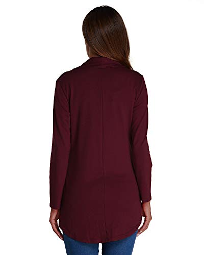 ACHIOOWA Chaqueta Corta Mujer Manga Larga Tops Casual Blusa Cárdigan con Frente Abierto Abrigos Solapa Oficina Vino Rojo M