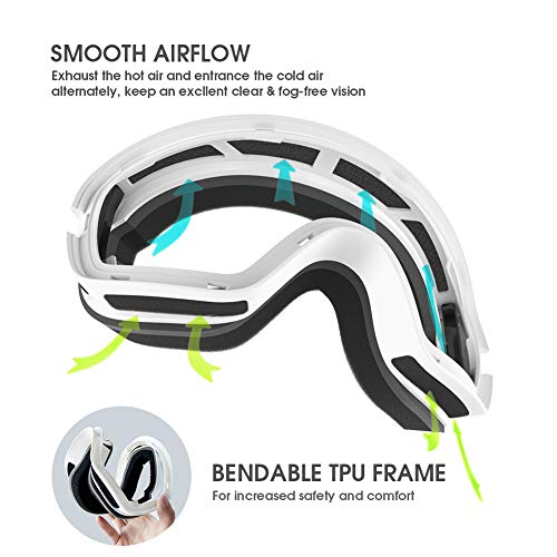 ACURE Gafas de Esquí, Máscara Gafas Esqui Snowboard Esquiar OTG sin Marco Doble Lente con protección Anti Niebla y UV400 para Hombre Mujer Adultos Juventud Jóvenes Chicos Chicas
