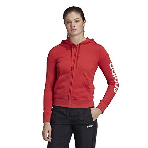 adidas Mujer Essentials Linear Chaqueta con capucha con cremallera completa, gris medio jaspeado/gris sólido, XS