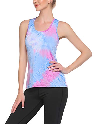 ADOME Camiseta de tirantes para mujer, de deporte, para yoga, gimnasio, verano, holgada, sin mangas, espalda descubierta, para correr, de Tie-Dye, Mujer, Caramelos., large