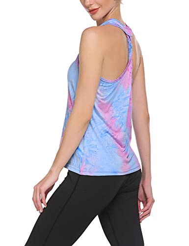 ADOME Camiseta de tirantes para mujer, de deporte, para yoga, gimnasio, verano, holgada, sin mangas, espalda descubierta, para correr, de Tie-Dye, Mujer, Caramelos., large