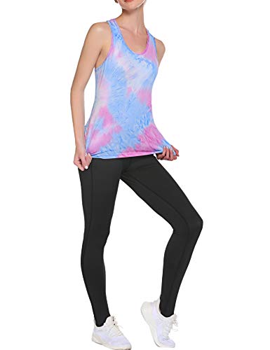 ADOME Camiseta de tirantes para mujer, de deporte, para yoga, gimnasio, verano, holgada, sin mangas, espalda descubierta, para correr, de Tie-Dye, Mujer, Caramelos., large