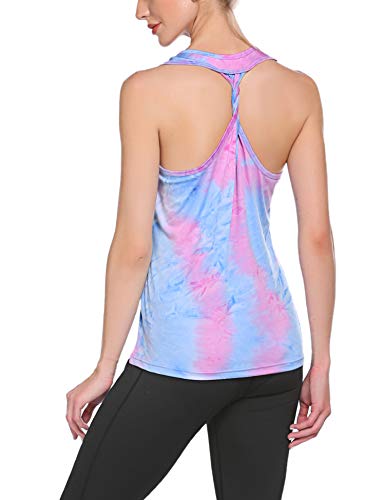 ADOME Camiseta de tirantes para mujer, de deporte, para yoga, gimnasio, verano, holgada, sin mangas, espalda descubierta, para correr, de Tie-Dye, Mujer, Caramelos., large