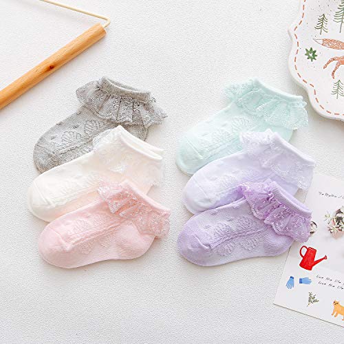 Adorel Calcetines con Volantes para Bebés Niñas 6 Pares Multicolor 27-29 EU (Tamaño del Fabricante XL)