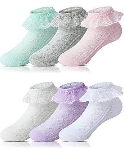 Adorel Calcetines con Volantes para Bebés Niñas 6 Pares Multicolor 27-29 EU (Tamaño del Fabricante XL)