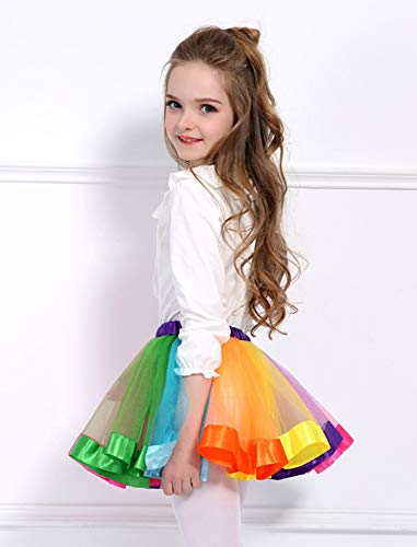 Adorel Falda de Tul Tutú Arcos de pelos Arco Iris para Niñas Multicolor A 2-4 Años (Tamaño del Fabricante M)