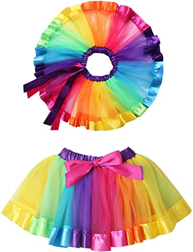 Adorel Falda de Tul Tutú Arcos de pelos Arco Iris para Niñas Multicolor A 4-8 Años (Tamaño del Fabricante L)
