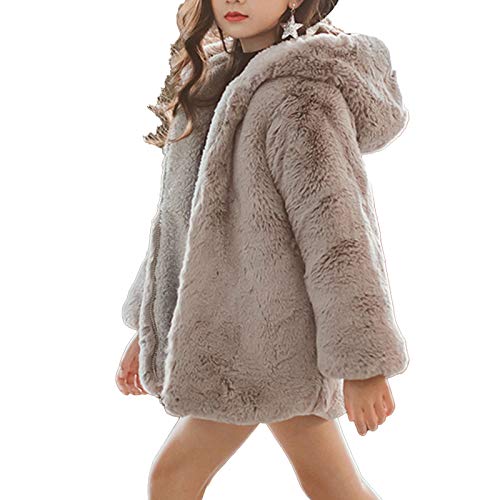 Agoky Abrigos de Niñas Invierno Imitacion Pelo Chaquetas para Niñas Vestir con Capucha Abrigos Bebé Niños Jacket Gris 11-12 años