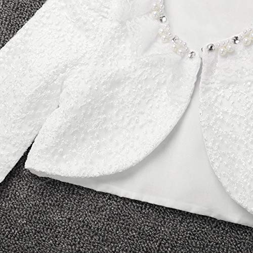 Agoky Chaquetas Blancas Boleros Elegantes de Princesa Danza Fiesta Boda para Bebé Niña Chica Capa de Encaje Floral Infantil Blanco A 9-10 años