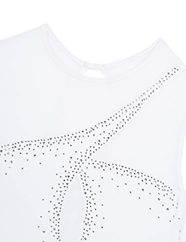 Agoky Maillot de Patinaje Artístico con Falda para Mujer Vestido de Danza Clásica Diamante Leotardo de Ballet Gimnasia Rítmica Traje Patinadora Blanco X-Small
