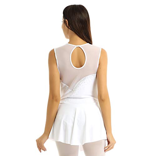 Agoky Maillot de Patinaje Artístico con Falda para Mujer Vestido de Danza Clásica Diamante Leotardo de Ballet Gimnasia Rítmica Traje Patinadora Blanco X-Small