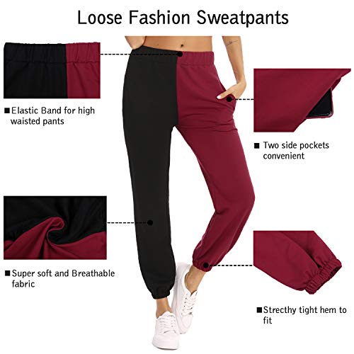 Aiboria Pantalones Deportivos Casuales para Mujer, Mujeres Largas Pantalones Chandal Patchwork Color De Retazos para Ropa Deportiva y de Moda Dos Colores Pantalón De Chándal