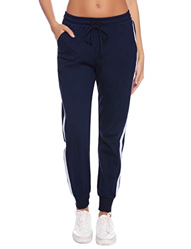 Aibrou 100% Algodón Pantalones Deportivos para Mujer Pantalones de Pijama Largos Primavera Verano Pantalón de Chándal con Bolsilpara Gimnasio Deportes Correr Jogging