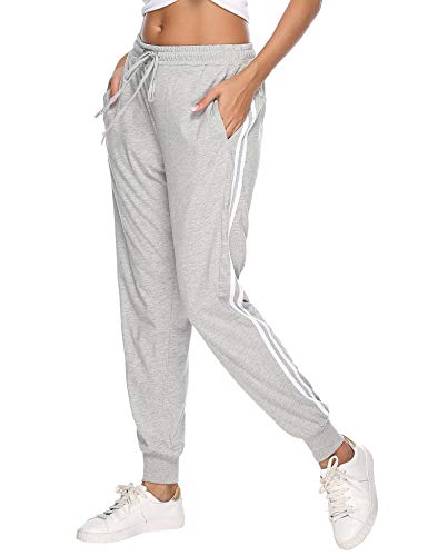 Aibrou 100% Algodón Pantalones Deportivos para Mujer Pantalones de Pijama Largos Primavera Verano Pantalón de Chándal con Bolsilpara Gimnasio Deportes Correr Jogging