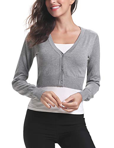 Aibrou Cardigan Corto para Mujer, Chaqueta Punto Corto Manga Larga Bolero Mujer Fiesta Vintage Toreras Chaqueta Boda (Gris, XXL)